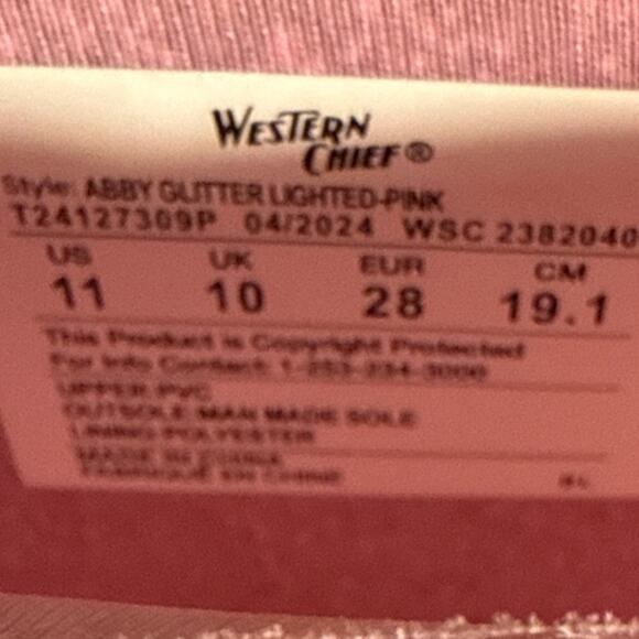 Western Chief Abby Glitter Pink Sparkly Rubber Rainboots Sz 11 Girls - Picture 6 of 6